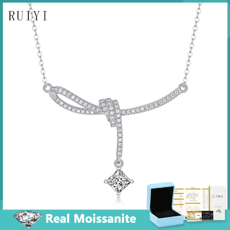 5*5mm D Color Princess Cut Moissanite Necklaces for Women Fine Jewelry S925 Sterling Silver Sparkling Diamond Pendant Necklace