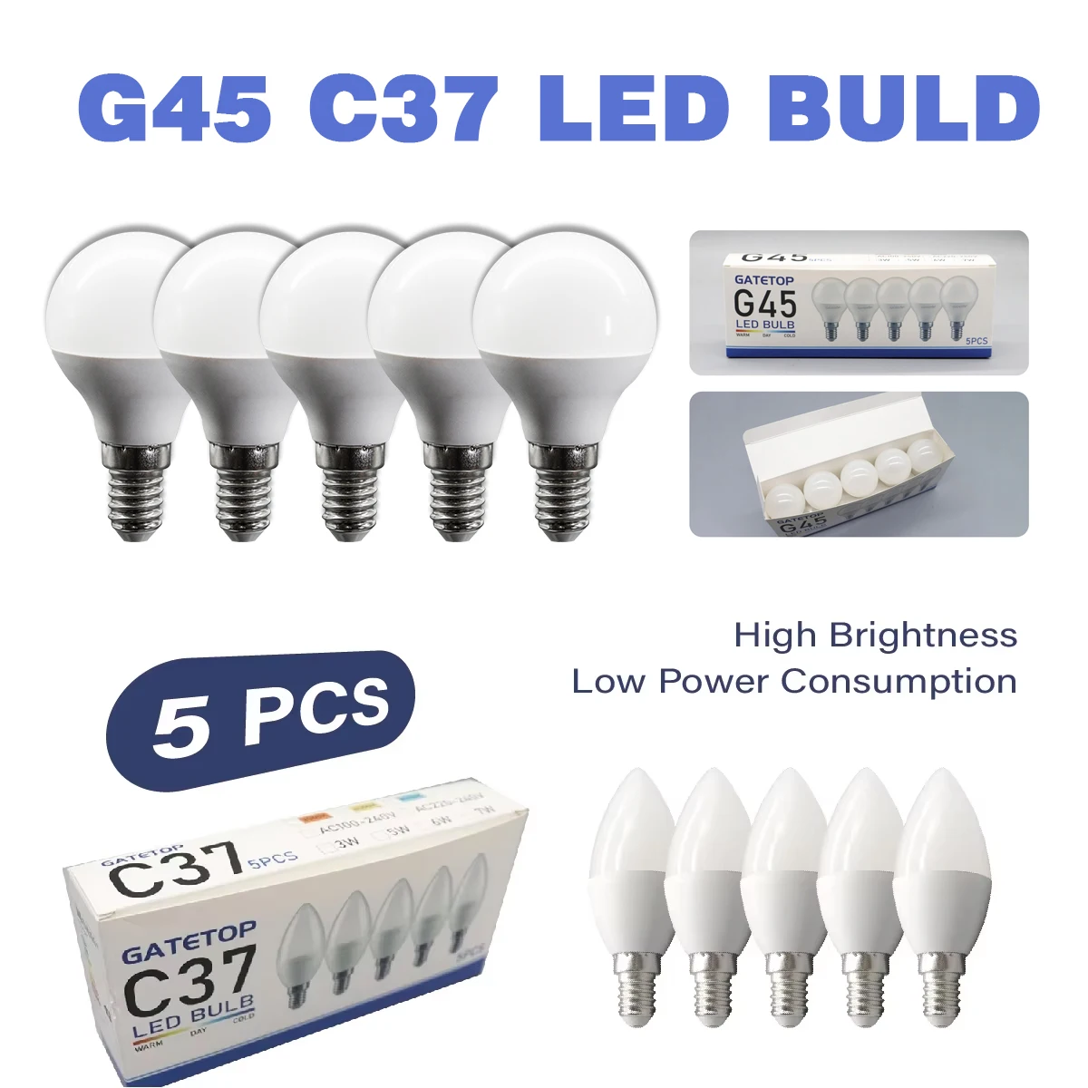 5 Stück C37 G45 Kerzenlampe, 7 W, AC220 V, 3000 K/4000 K/6000 K, warmes, neutrales, kühles Weiß, Innenbeleuchtung für Zuhause, Hotel, Einkaufszentrum, kommerzielle Nutzung