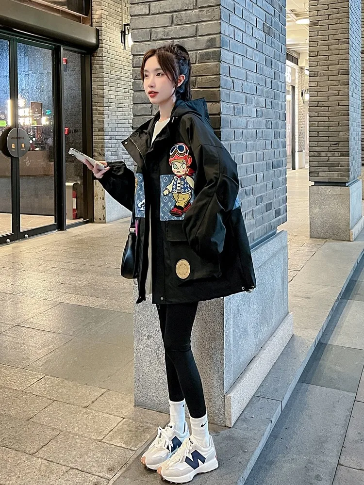 

Bla Spliced Denim ort Jaet Women's Casual Loose Anti-Aging Spring New Sle Commute Sle Cotton Blend Zipper Closure