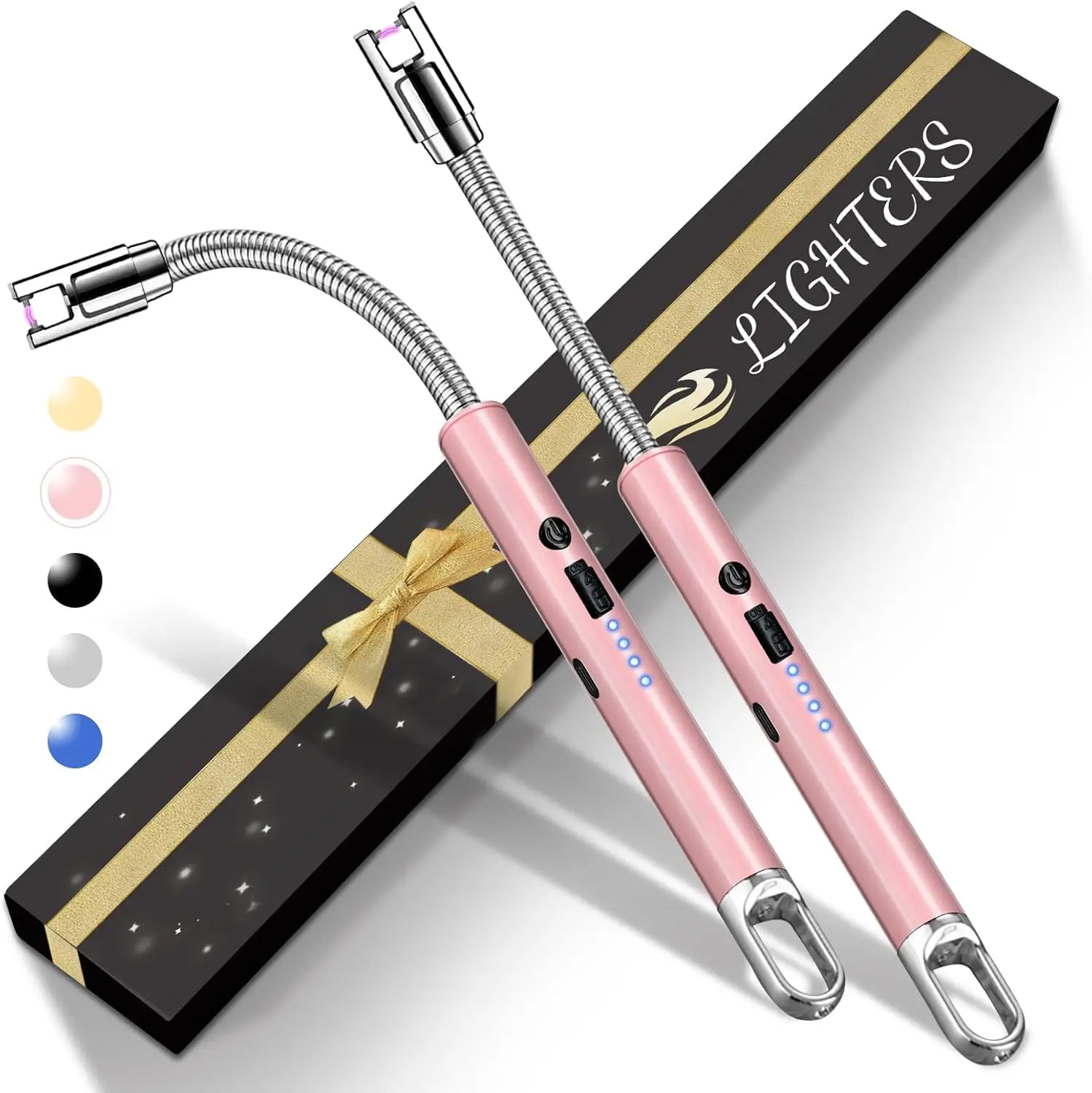 

USB-заряжаемая ветрозащитная электрическая зажигалка, без пламени, с удлиненной ручкой для свечей, барбекю, кемпинга (розовая, 2 шт.)