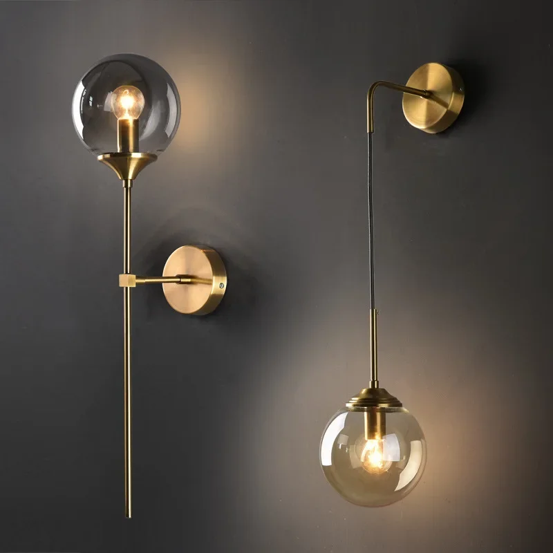 

Modern Glass Wall Lamp Creative Golden Sconces Round Nordic Lighting Fixture Home Bedside Living Room Kitchen Decoration Lights