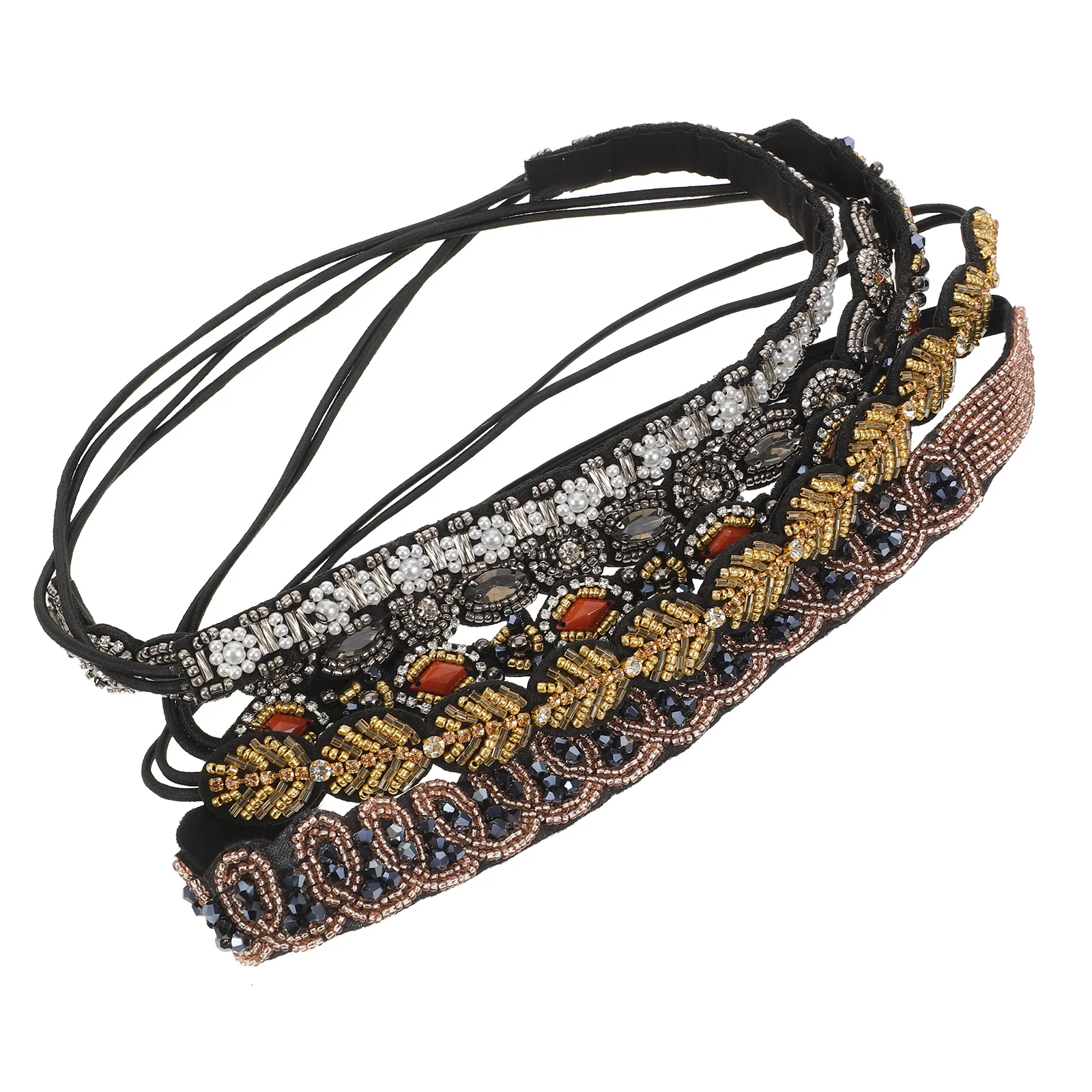 

5pcs Boho Beaded Headband Women Elegant Rhinestone Stretchy Hairbands Lightweight Party Wedding Hair Jewelry Accessories