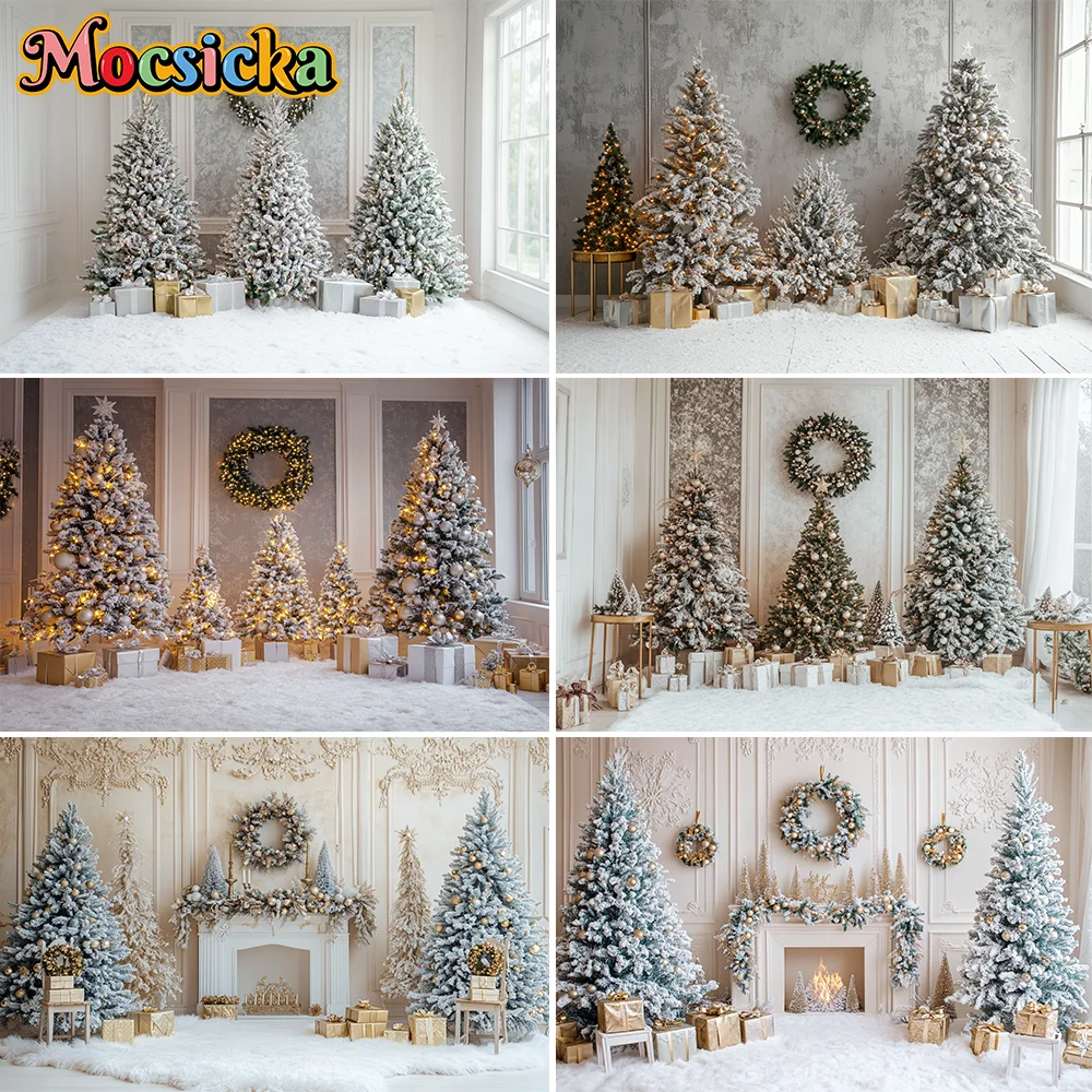

Christmas Photography Background Winter Window Xmas Tree Bear Gift Family Party Decoration Kids Portrait Backdrops Photo Props