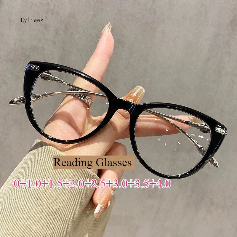 Mode Cat Eye Lesen Blaues Licht Gläser Frauen Optische Computer Gläser Frauen Luxus Brillen Rahmen Plus Dioptrien 0 + 2 + 4,0