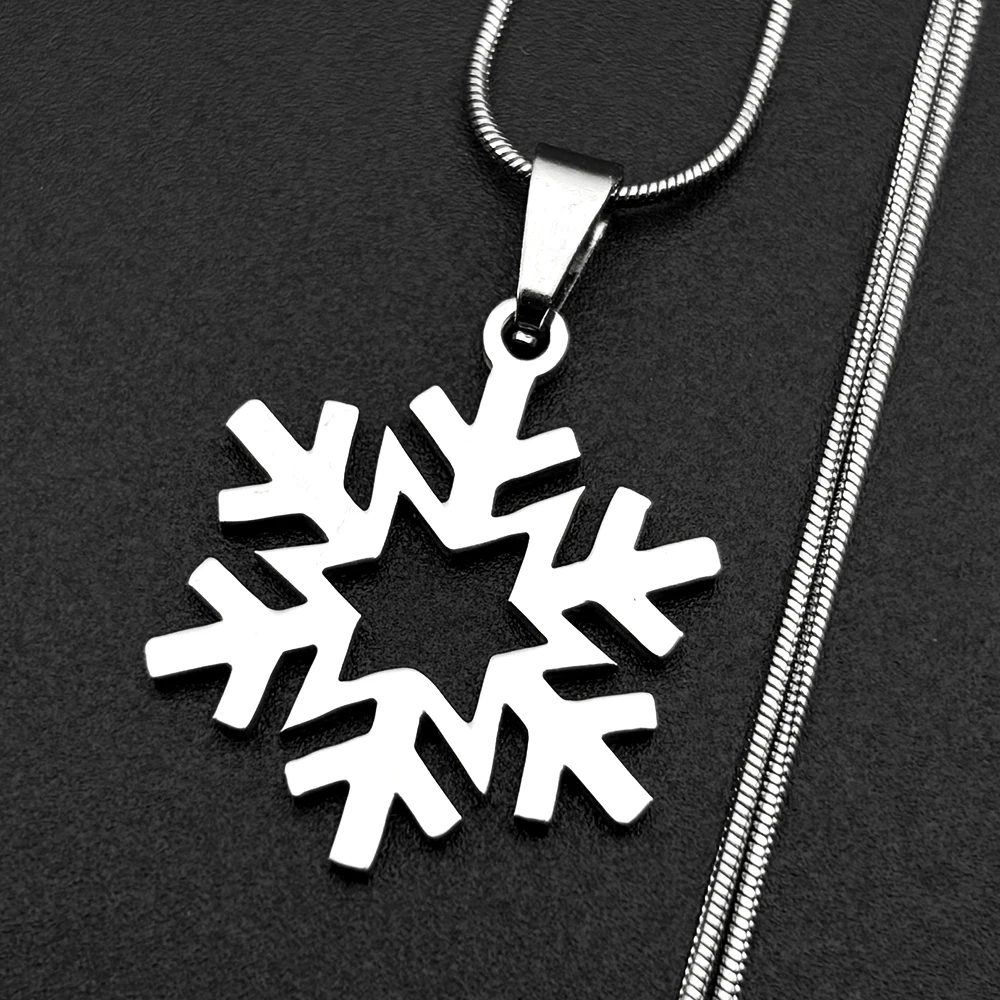 Charmante Schneeflocken-Modehalskette für Damen und Herren, Edelstahl, silberfarben, geometrische Symmetrie, mathematische Kunst, Kette, Schmuck, Geschenke – Detail 5