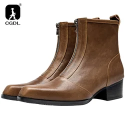 Men's Classic Retro Chelsea Boots Mens High Heel Leather Ankle Boots Men Fashion British Style Short Boots Casual Business Shoes