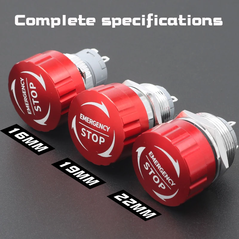 16/19/22mm Meta Emergency Stop Button Ultra Short Mushroom Head Emergency Switch Self-locking Stop Circular Power Supply 1NO1NC