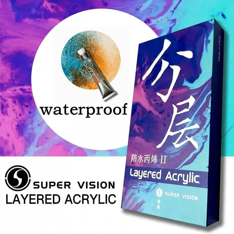 Super Vision Professional Waterproof Layered Acrylic Paint Set 8ML For Fabric Clothing Nail Glass Painting Water Color