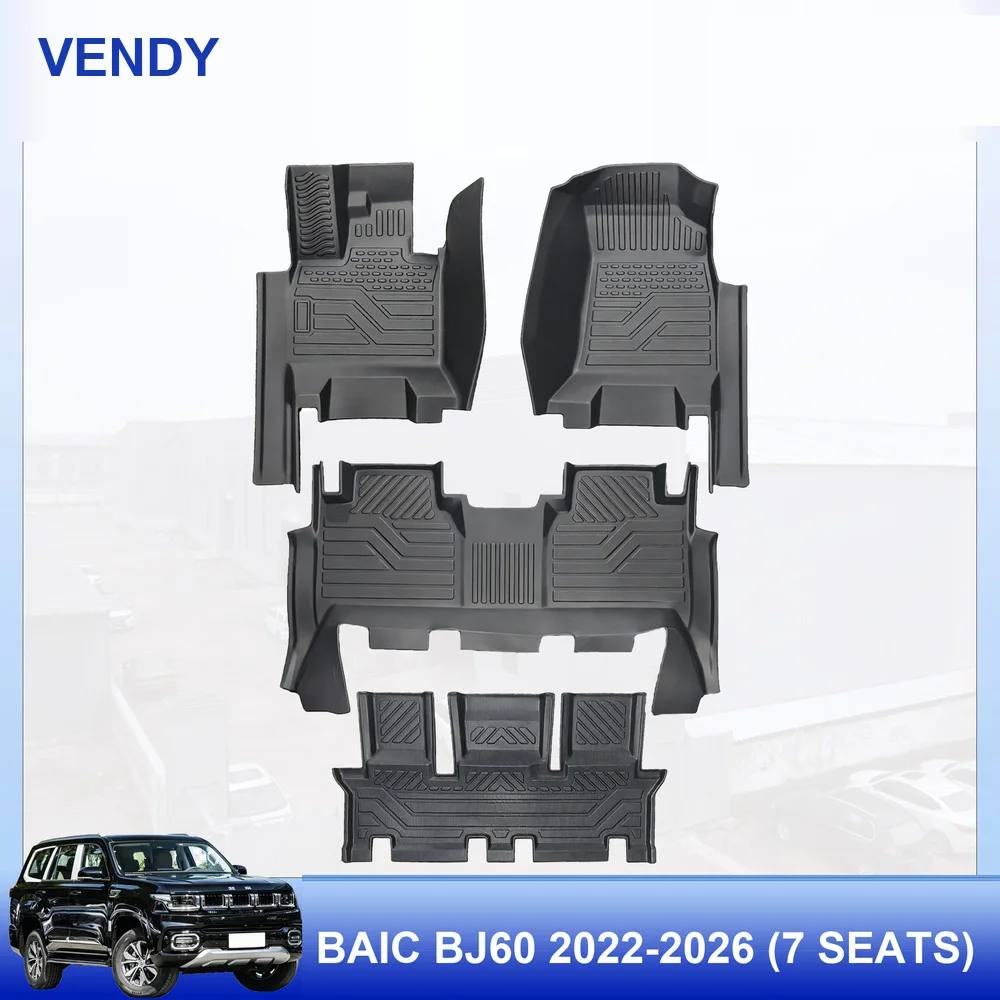 TPE Car Floor Mats Custom Fit for BAIC BJ60 2022-2026 7 Seat Left Hand Drive Full Set All Weather Waterproof Easy to Clean
