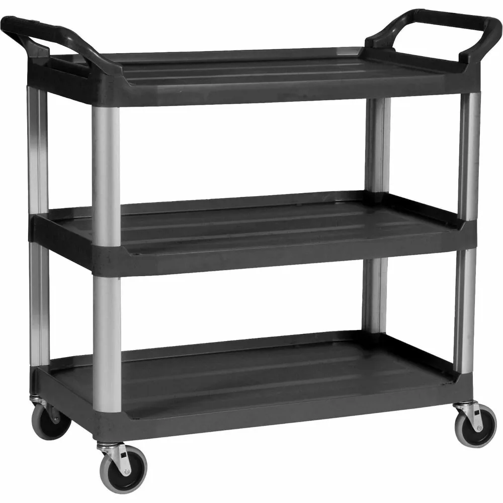 Commercial Products Heavy Duty 3-Shelf Rolling Service/Utility/Push Cart, 300 lbs. Capacity, Black