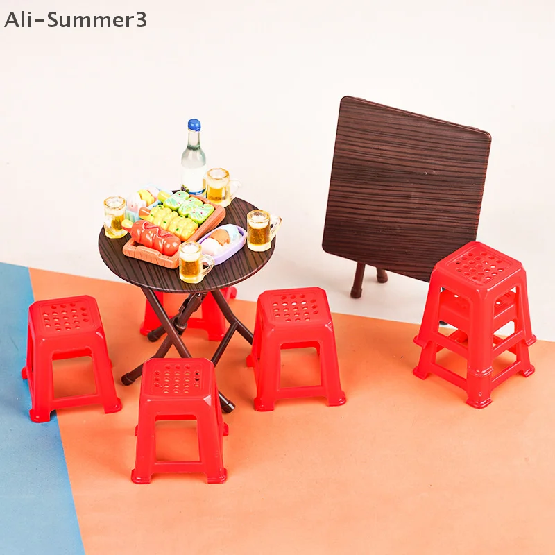 1Set 1:12 Casa delle bambole in miniatura Tavolo pieghevole Sgabello Tavolo da pranzo Mobili Modello di casa Decorazione Giocattolo Accessori per casa delle bambole