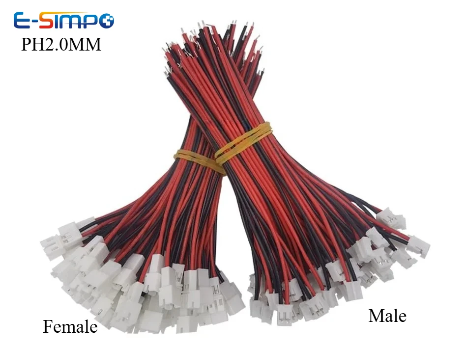 

20-100Pairs PH2.0 26AWG Male Female Cable Connector Micro PH 2P Plug Jack Socket Terminals Wire Cable Connector 10/15/20CM