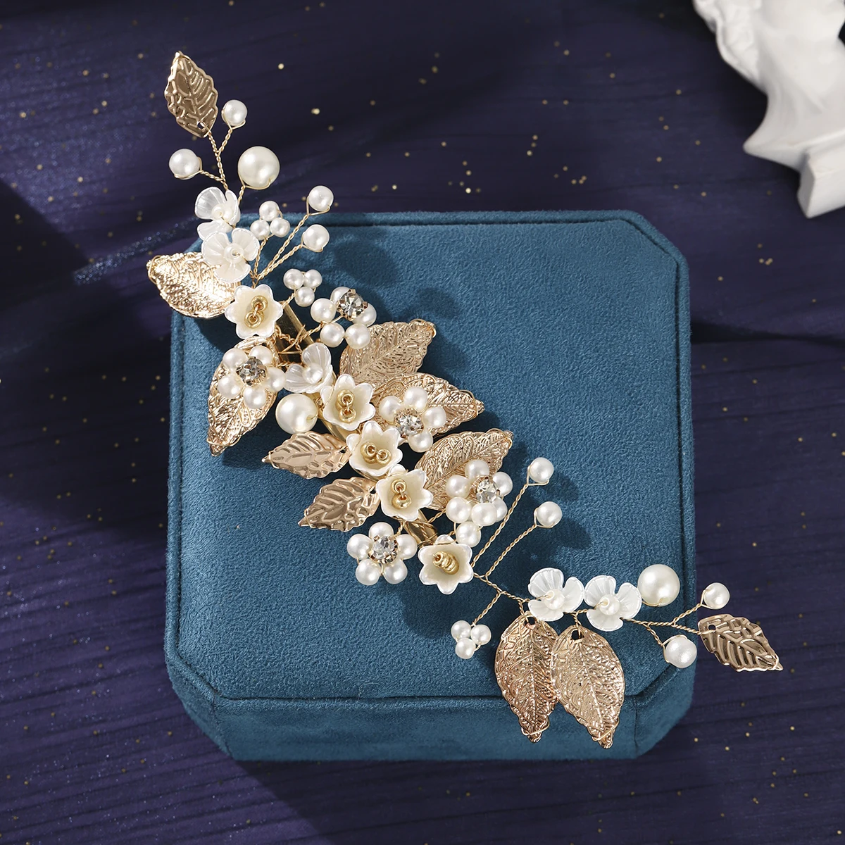 مشبك شعر لؤلؤي للعروس، دبوس شعر أنيق على شكل أوراق معدنية كلاسيكية، إكسسوارات شعر نسائية عصرية كهدية #1