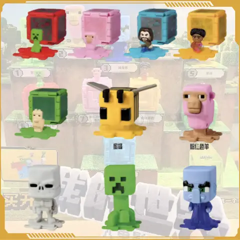 Minecraft 해피 식사 시리즈 그림 Creeper Bee Evoker 액션 피규어 애니메이션 영화 주변기기 룸 장식 생일 선물