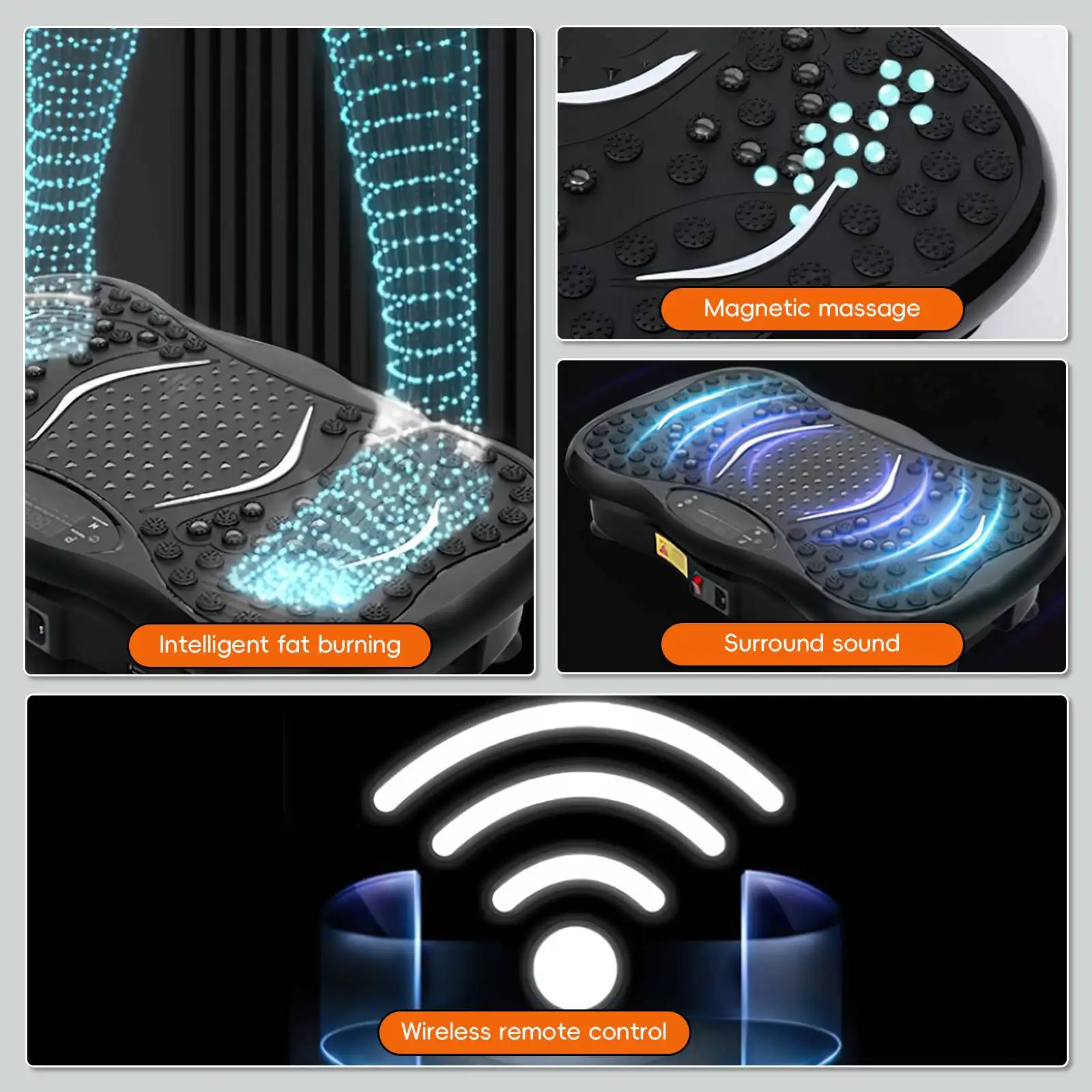 آلة لوحة الاهتزاز، 99 مستوى سرعة ومكبر صوت بلوتوث، مع أشرطة مقاومة لتدريب الجسم وحرق الدهون وفقدان الوزن وتشكيلها