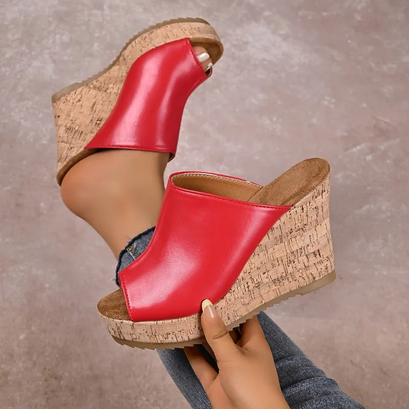 Summer New Simple Style Fish Mouth Wedge Women's Sandals 2026 Fashion Solid Thick Soled Comfort Women Shoes Сандалии Для Девочек