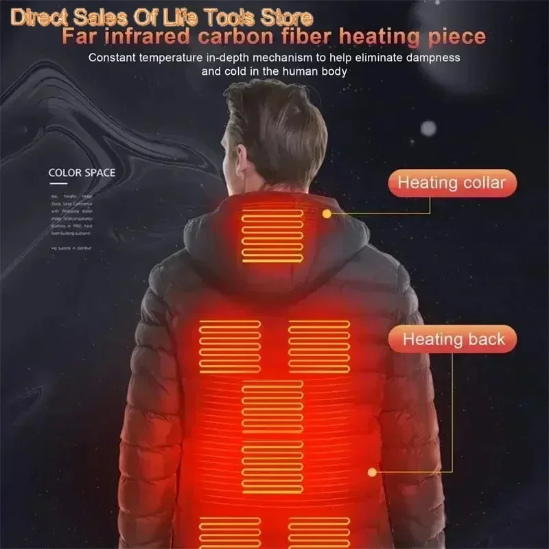 9/21 Areas Heated Jacket Winter Warm Vest USB Men\'s Heating Jacket Heated Vest Coat Hunting Hiking Camping Outdoor Male Clothing