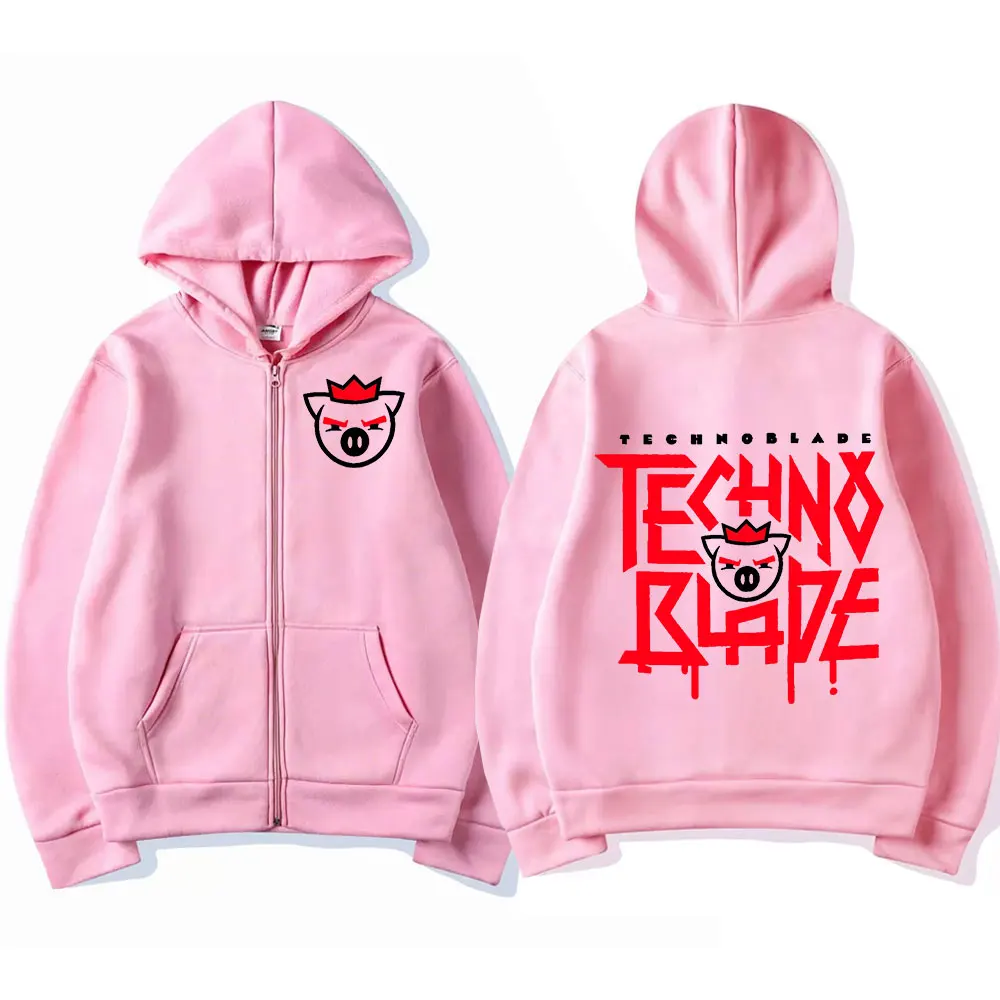 Technoblade-sudaderas con capucha para hombre y mujer, ropa de calle informal holgada con cremallera, estilo Harajuku, Hip Hop