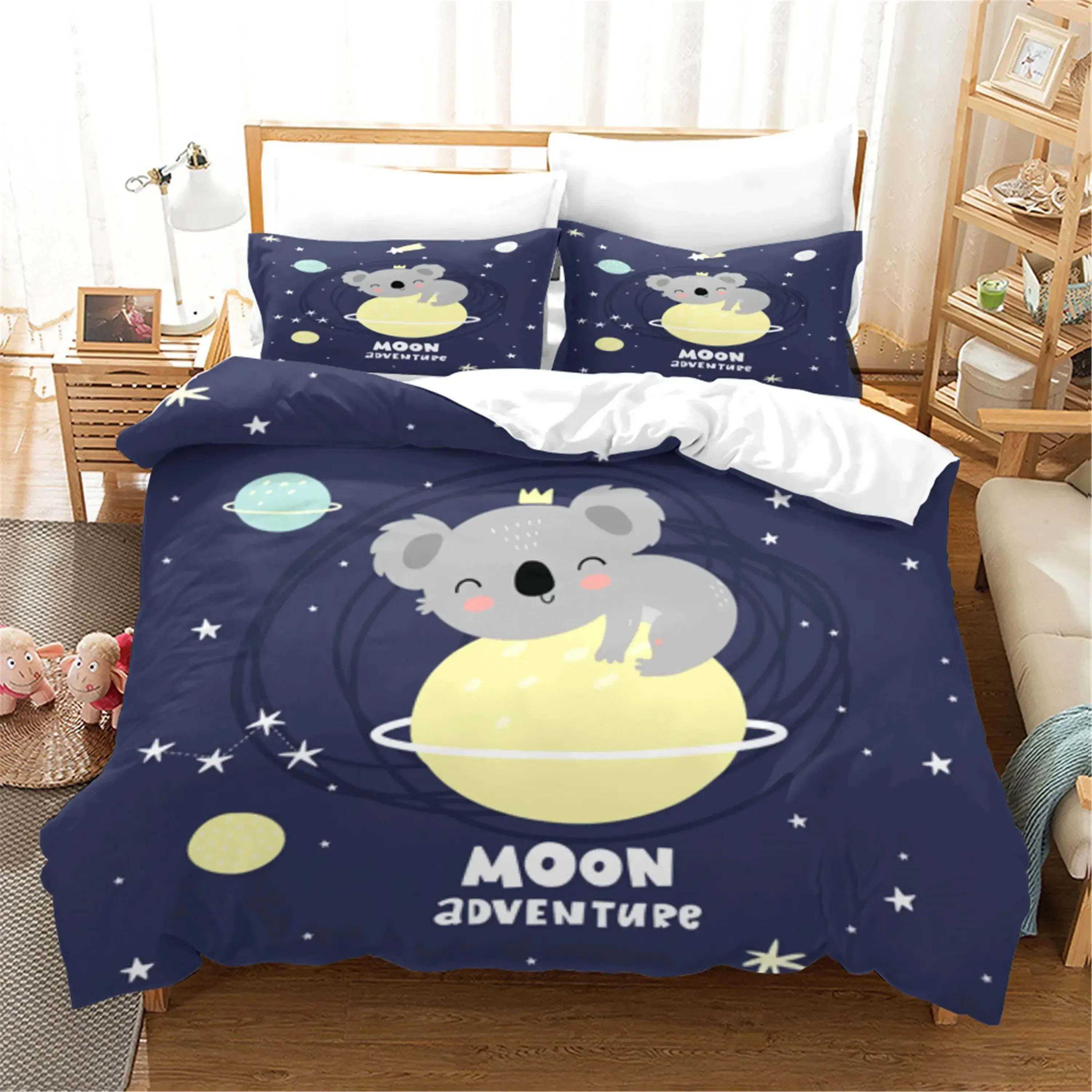 

White Cartoon Cute Koala Comfortable Duvet Quilt Cover Pillowcase Bedding Set Children Bedroom Decoration Home Textile