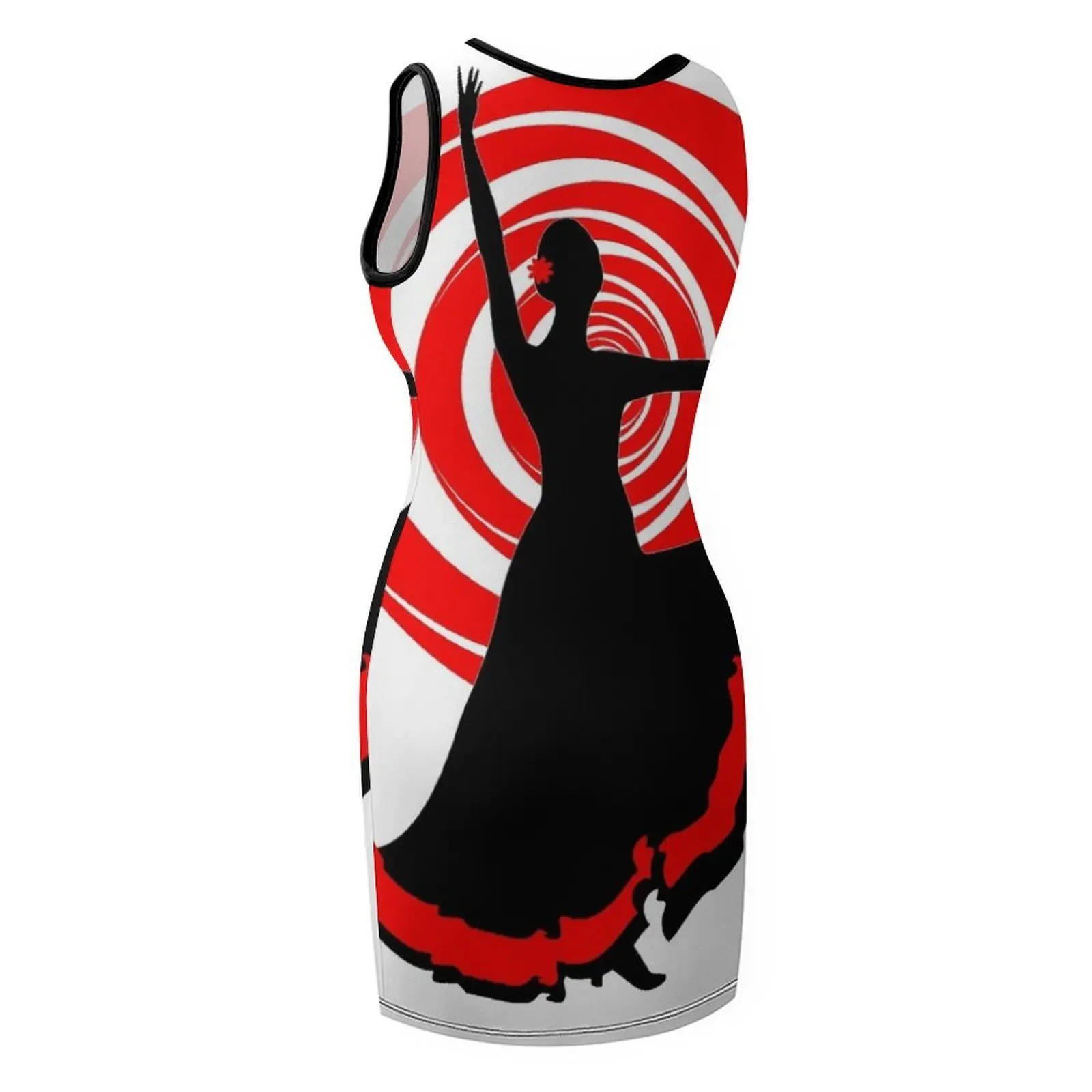 ملصق تي شيرت راقص الفلامنكو اسبانيا التقليدي للرقص السفلي. فستان الشمس بلا أكمام فساتين كوكتيل فستان ضمادة