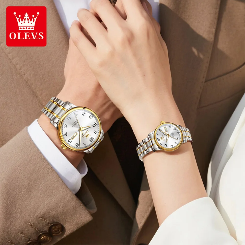 OLEVS Couple Watches His and Her Watch Set Automatic Mechanical Wristwatch For men women Luxury Watch Waterproof couples Gift