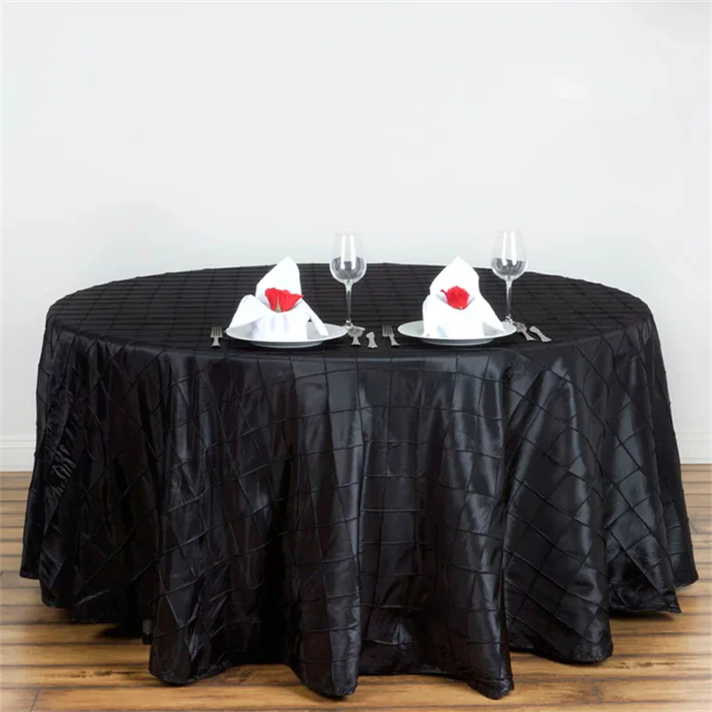 5pcs 280cm Taffeta Pintuck Round Table Cloth Poly Wedding Tablecloth For Event Banquet Decoration