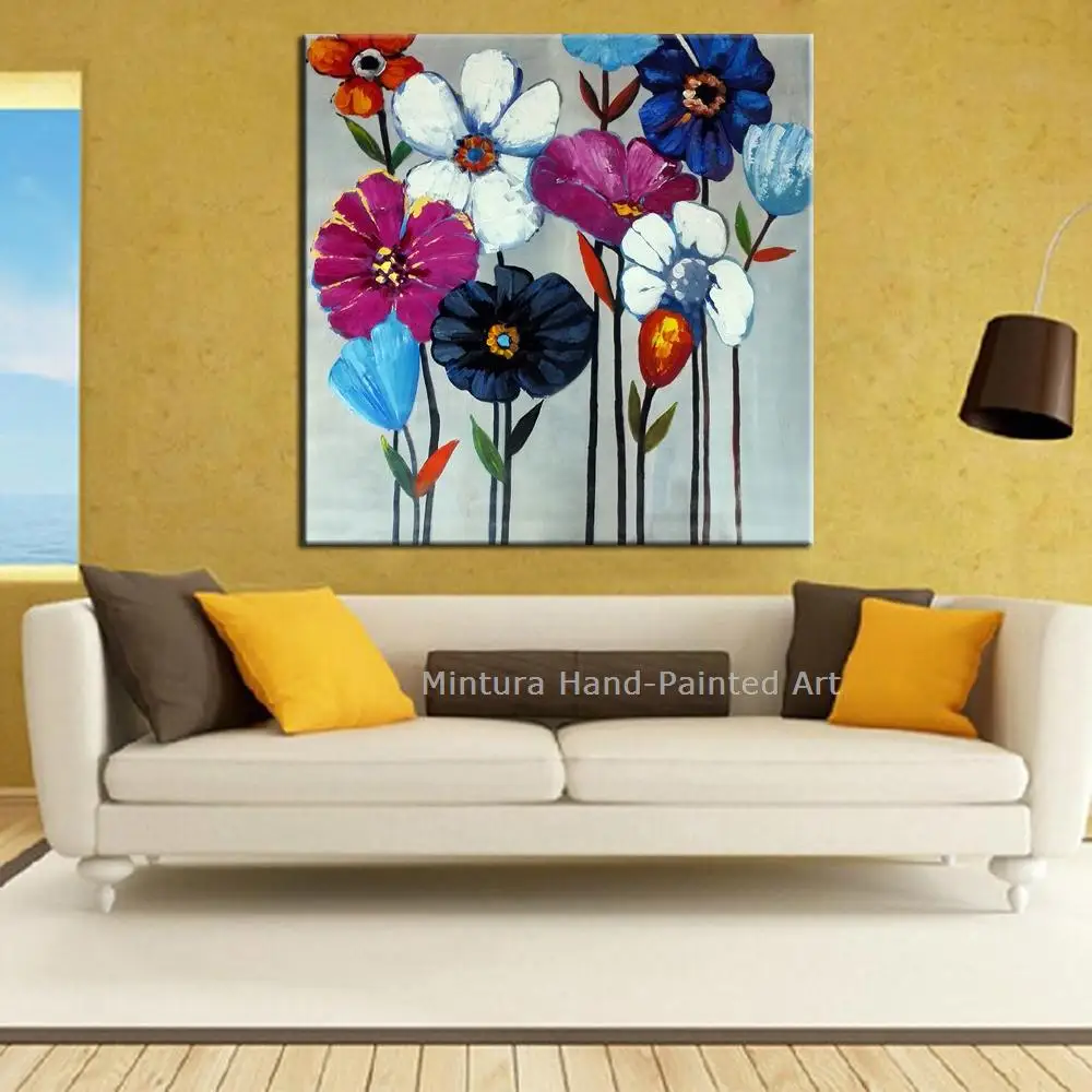 Mintura,Large Handpainted Colorful Flower Blooming Modern Wall Art,Picture Bedroom Living Room Home Decor Oil Painting On Canvas