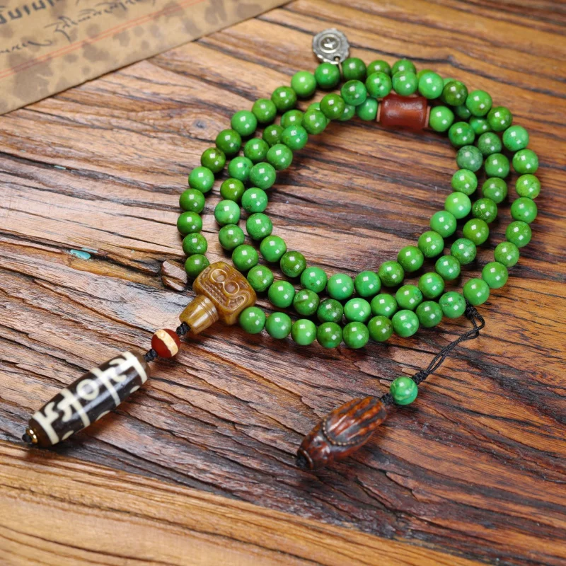 

Тибетский стиль, бирюза, 108 бусин, буддийское ожерелье, цепочка для свитера, аксессуары из бисера Dzi