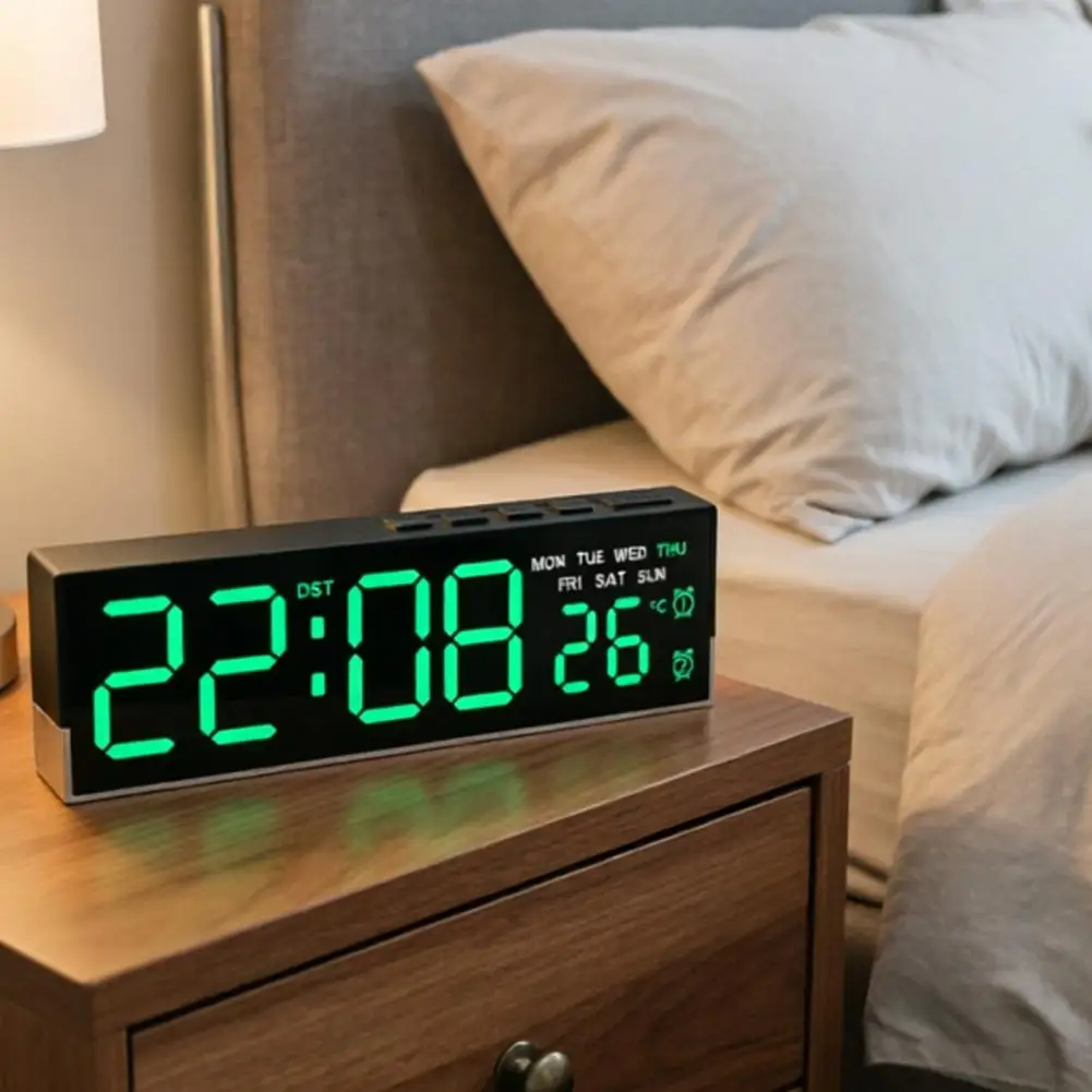 

Digital Alarm Clock Large LED Display Easy Read Brightness Adjustable Elderly Friendly Home Office Clock with Week Temperature