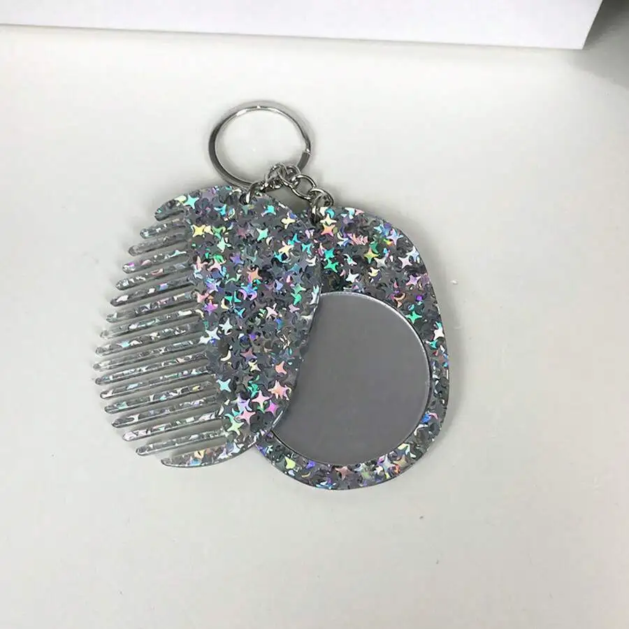 

2 In 1 Mirror Hair Comb Keychain Portable Makeup Accessory For Women