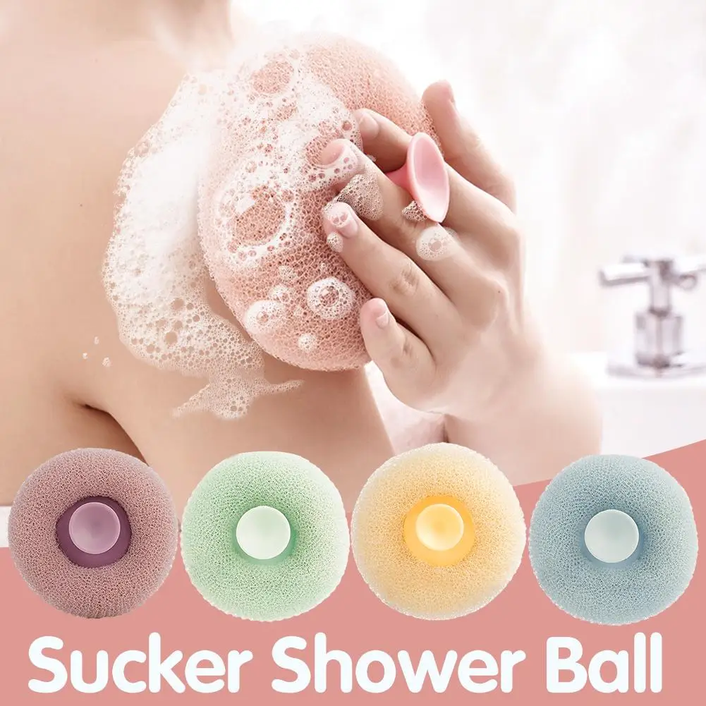 Super Soft Mesh Bath Ball Body Massage Cleaning Exfoliation Reusable Sponge Brush Suction Cup Design Bathroom Shower Accessories