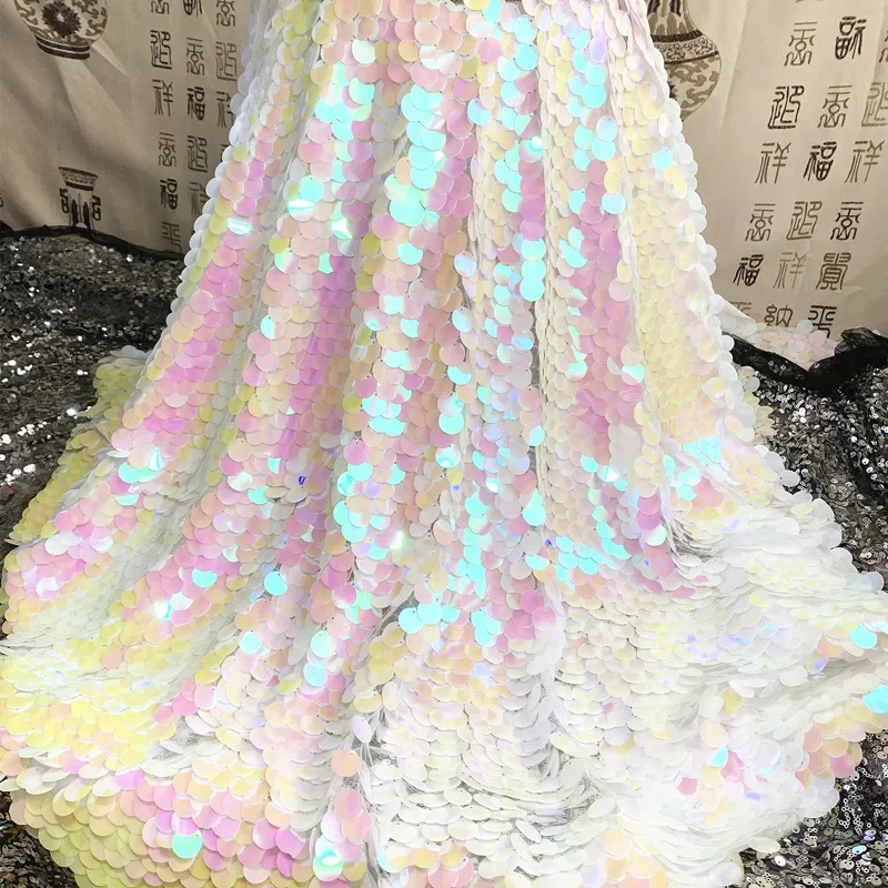 

Dreamy Laser Sequin Fabric Imitation Mermaid Scale Round Sequin Glitter Cloth Iridescent Shiny Dress DIY Sewing Background Decor