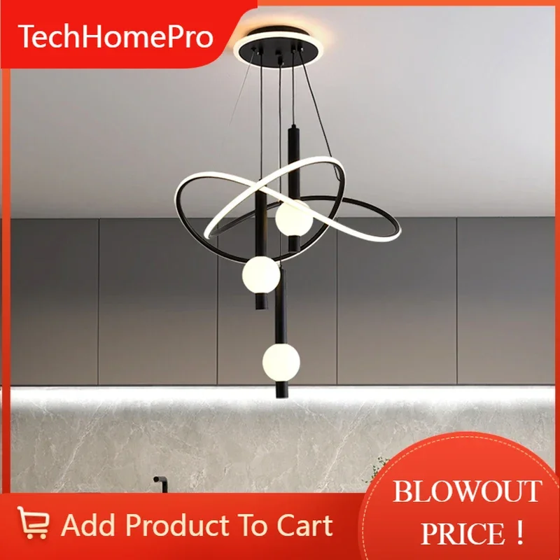 TechHP2025 Modern LED Pendant Light Chandelier For Dining Room Living Room Ceiling Lamp 3 Colors