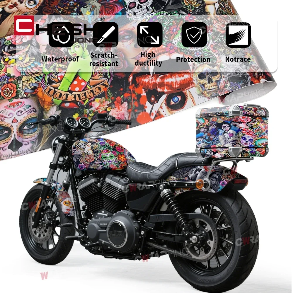Halloween Graffiti Film Motorcycle Adhesive Vinyl Car Wrap Motorcycles Vinyl Paper for Car Body Films Waterproof Paint Covering