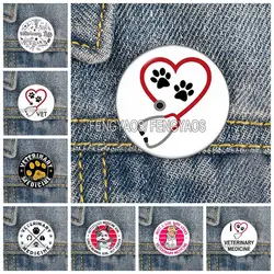 Stainless SteelI Love Veterinary Medicine Brooch Animal Doctor Pins Gift for Veterinary