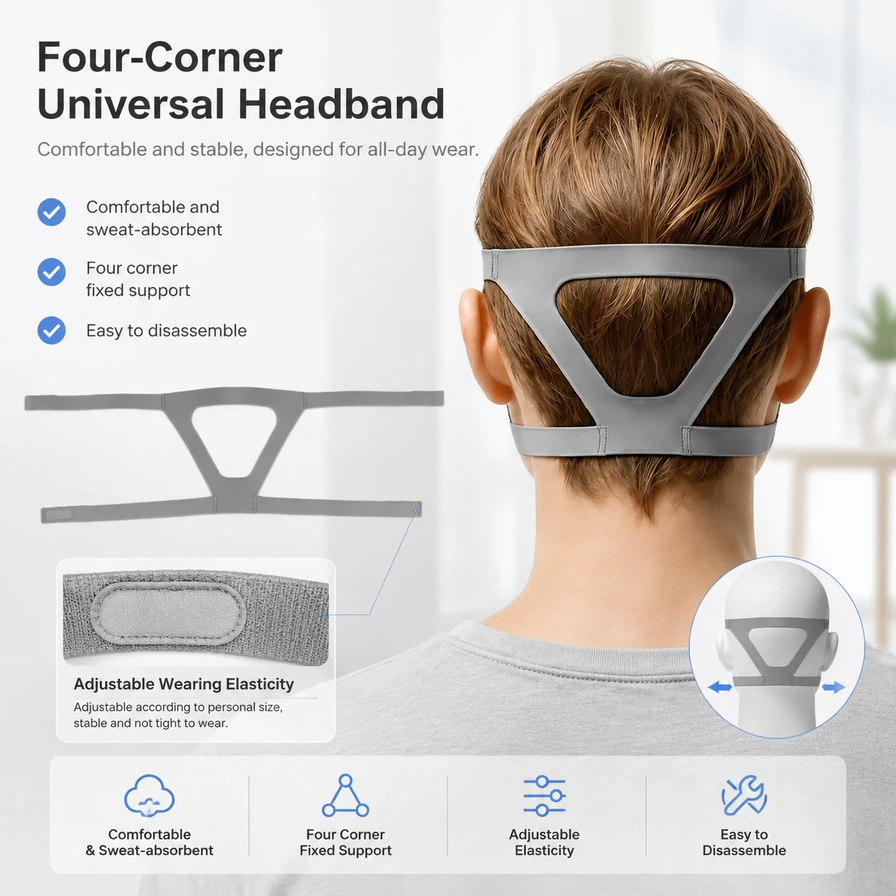 Universal CPAP Mask Headgear Comfort Full Mask Replacement Part CPAP Head Band Elastic Fabric Headband for Sleep Apnea Machine