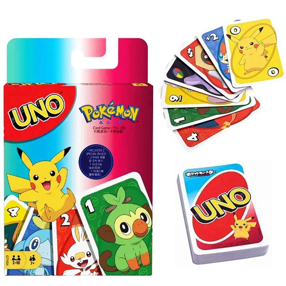 UNO FLIP! Pokemon Board Game Anime Cartoon Pikachu Figure Pattern Family Funny Entertainment uno no mercy Christmas Gifts