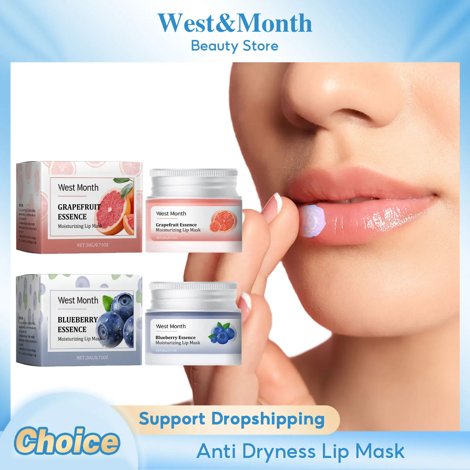 Moisturizing Lip Mask Repair Hydrated Fade Lip Lines Anti-Cracking Lasting Nourishment Grapefruit Blueberry Lip Cream Daily Care