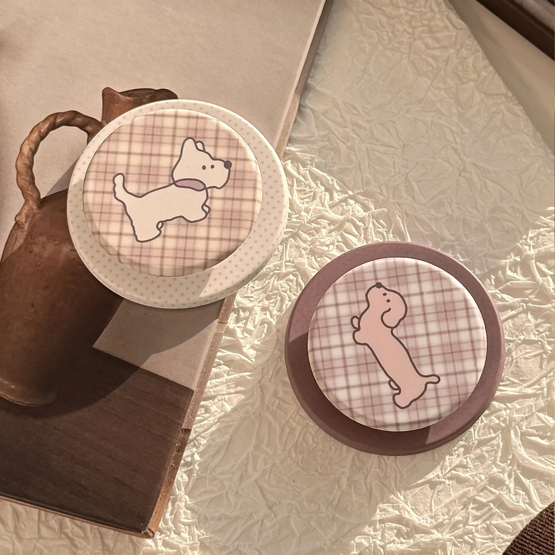 Soporte con patrón de rejilla de cachorro de dibujos animados coreanos, agarre magnético Magsafe Tok para iPhone Samsung, soporte plegable para dedo