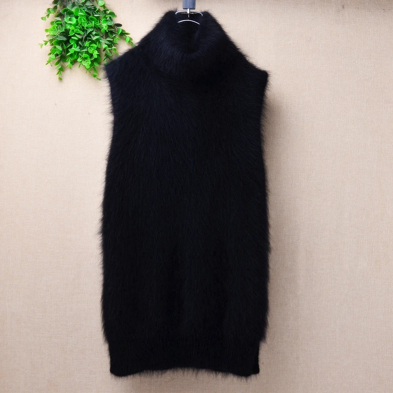 01 Ladies Women Autumn Winter Fashion Hairy Mink Cashmere Knitted Sleeveless Loose Pullover Angora Fur Sweater Vest Jumper Pull