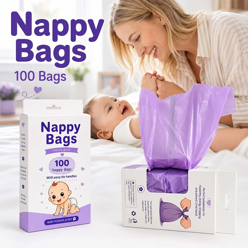 Paquete de 100 Bolsas para Desechar Pañales, Bolsas Portátiles Desechables para Residuos Húmedos de Pañales, Bolsas Perfumadas para Recoger Pañales, Bolsas de Pañales para Bebé Tipo Chaleco