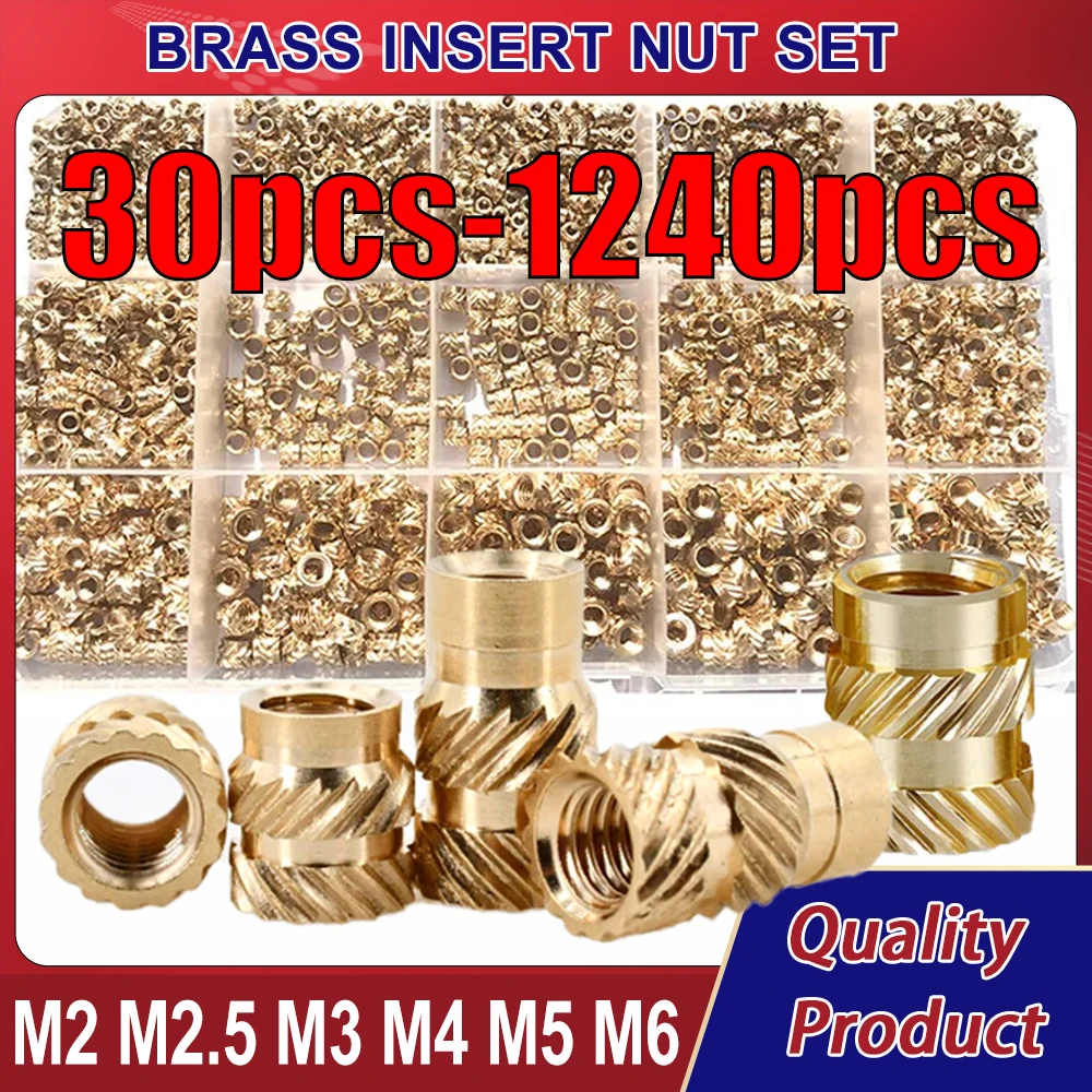 Latão Heat Set Inserir Porca, rosca Hot Melt, Inserções de recartilha para impressão 3D Embedment Copper Nut, M4, M5, M2, M2.5 Kit