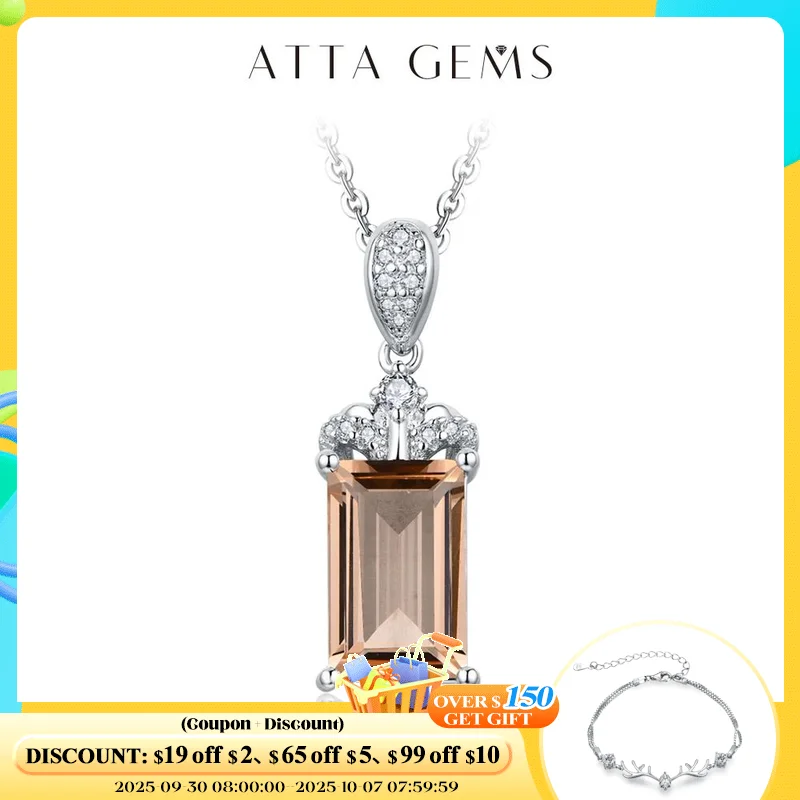 ATTAGEMS-collar de plata de ley 2024 con corte de Baguette para mujer, collar de morganita con certificado, joyería de alta calidad, 11x7, 925