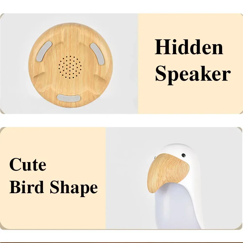 

Cute Bluetooth LED Night Light 2 in 1Toucan Bird wireless Bluetooth Speaker USB Bedroom Table Lamp Dimmable Home Lighting