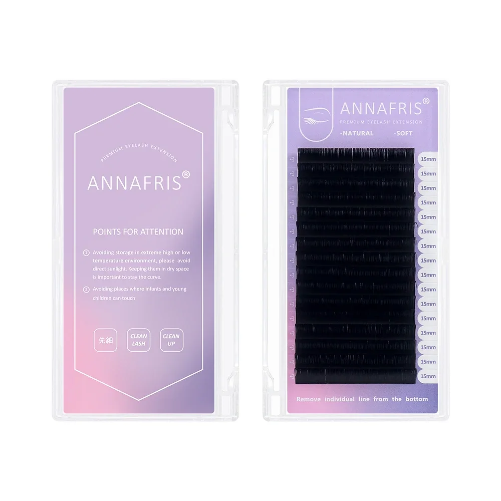 Annafris-高品質のまつげエクステ,16列/トレイ,マットブラック,個別,カーリー,ナチュラル,ソフト,ミンク,ロシアのボリューム