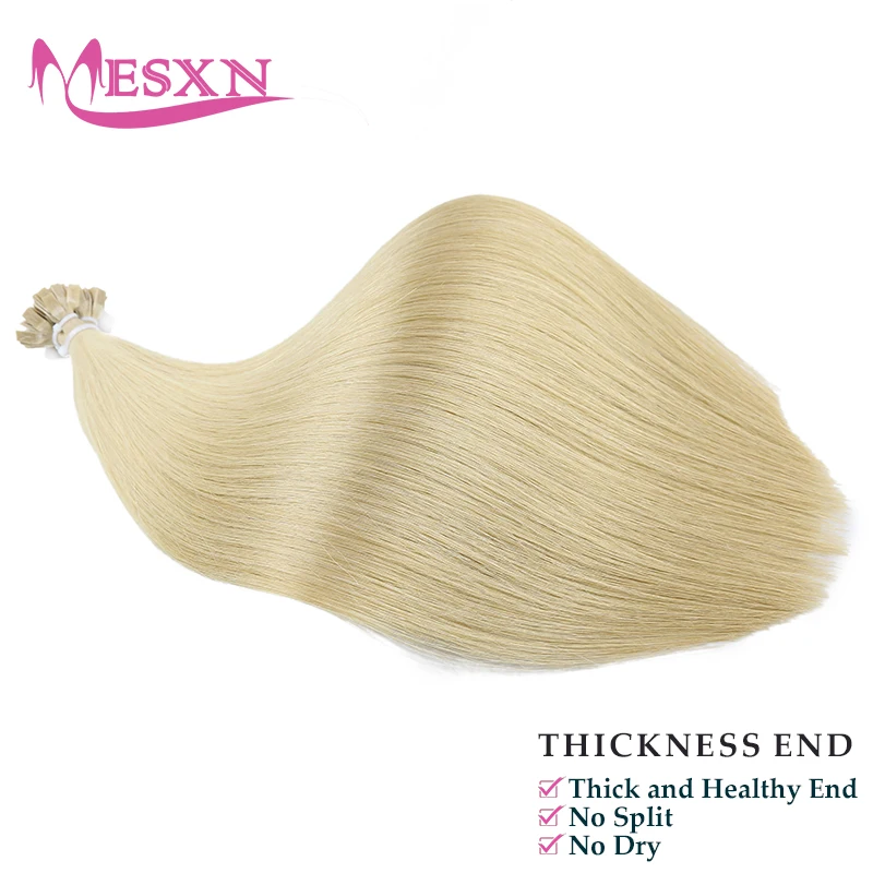 MESXN-Virgin Flat Tip extensões de cabelo, 100% cabelo humano real, extensões de cabelo fusão, cor loura marrom, 1g/Strand, 14-22in