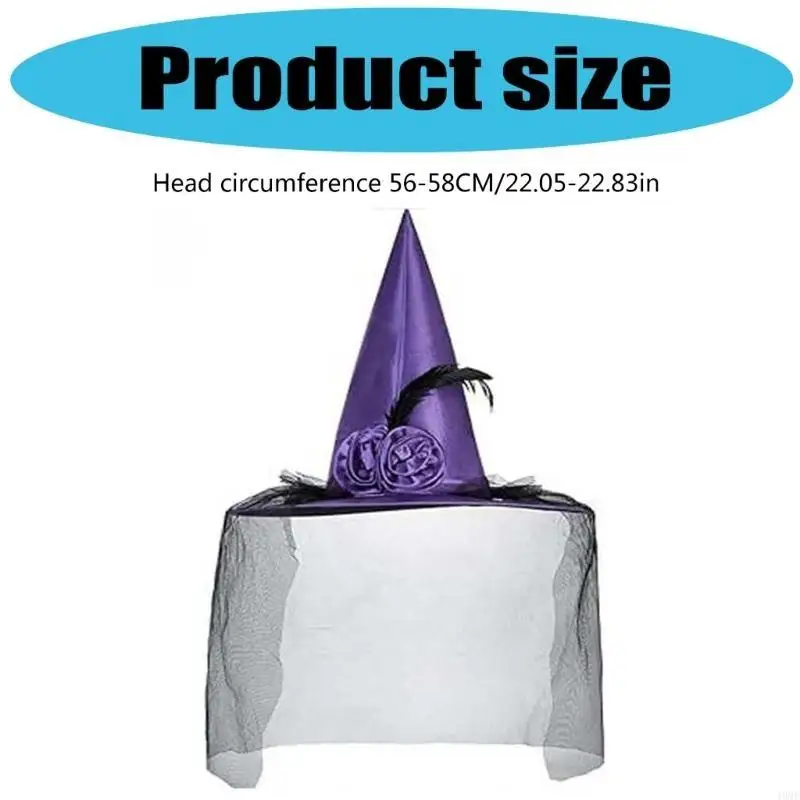 

49MF Women Witch Hat with Half Veil Women Witch Costume Witch Cloak Lace Eye Mask and Gloves for Halloween Masquerade Cosplay