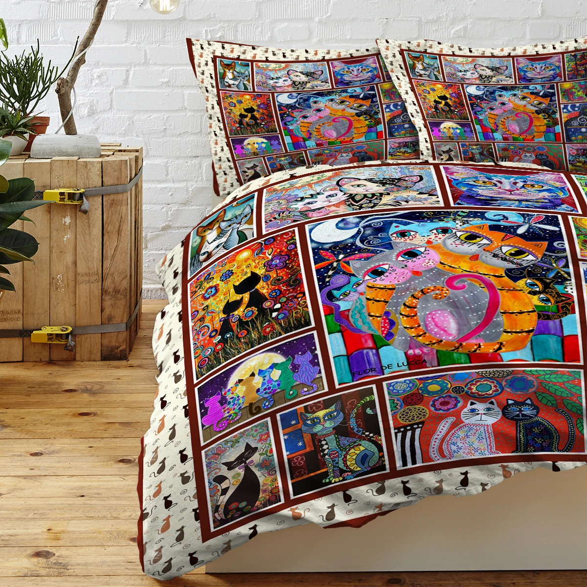 Colorful Cat Bedding Sets With Duvet Cover 3 Pieces Bedspreads With 2 Pillow Shams