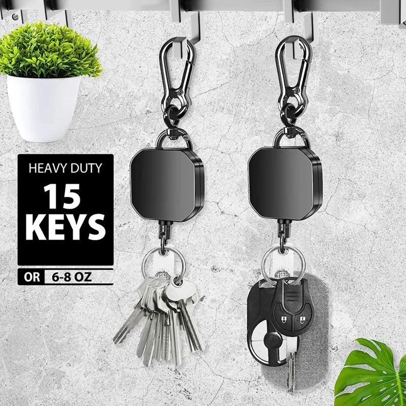 Keychain Retractable Keychain Heavy Duty Metal ID Badge Holder Key Reel Carabiner Keychain With Belt Clip