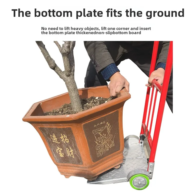 Two Wheel Flatbed Handcart Foldable Portable Cargo Tool Cart Household Push Cart for Flower Pot Transport Platform Cart